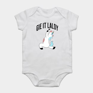 Scottish Slang: Gie It Laldy (Give it your all) Unicorn design Baby Bodysuit